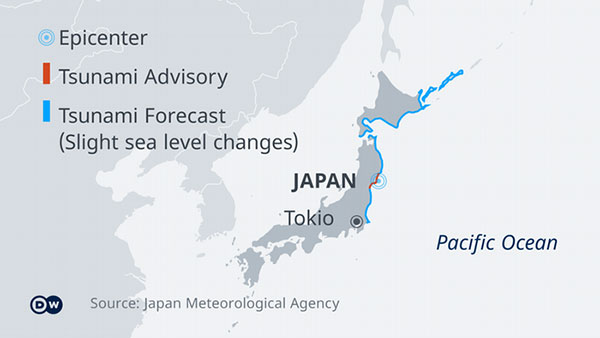 ජපානයේ මියාගි ප්‍රදේශයට සුනාමි අනතුරු ඇඟවීමක්