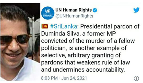 දුමින්දට ජනාධිපති සමාව දීම නීතියේ ආධිපත්‍යය දුර්වල වූ තවත් අවස්ථාවක්! -UNHRC